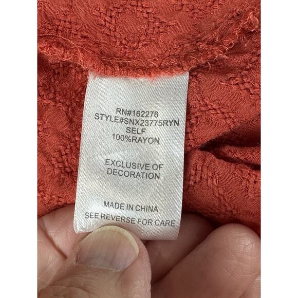 Women’s Babydoll Top Plus Sz 1X Short Sleeves Orange Rust Color Boho - Picture 12 of 15